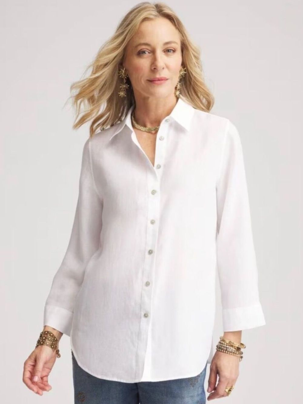 Chico's Ivory White Linen Silk Button Down Shirt Sz 3 XL/16